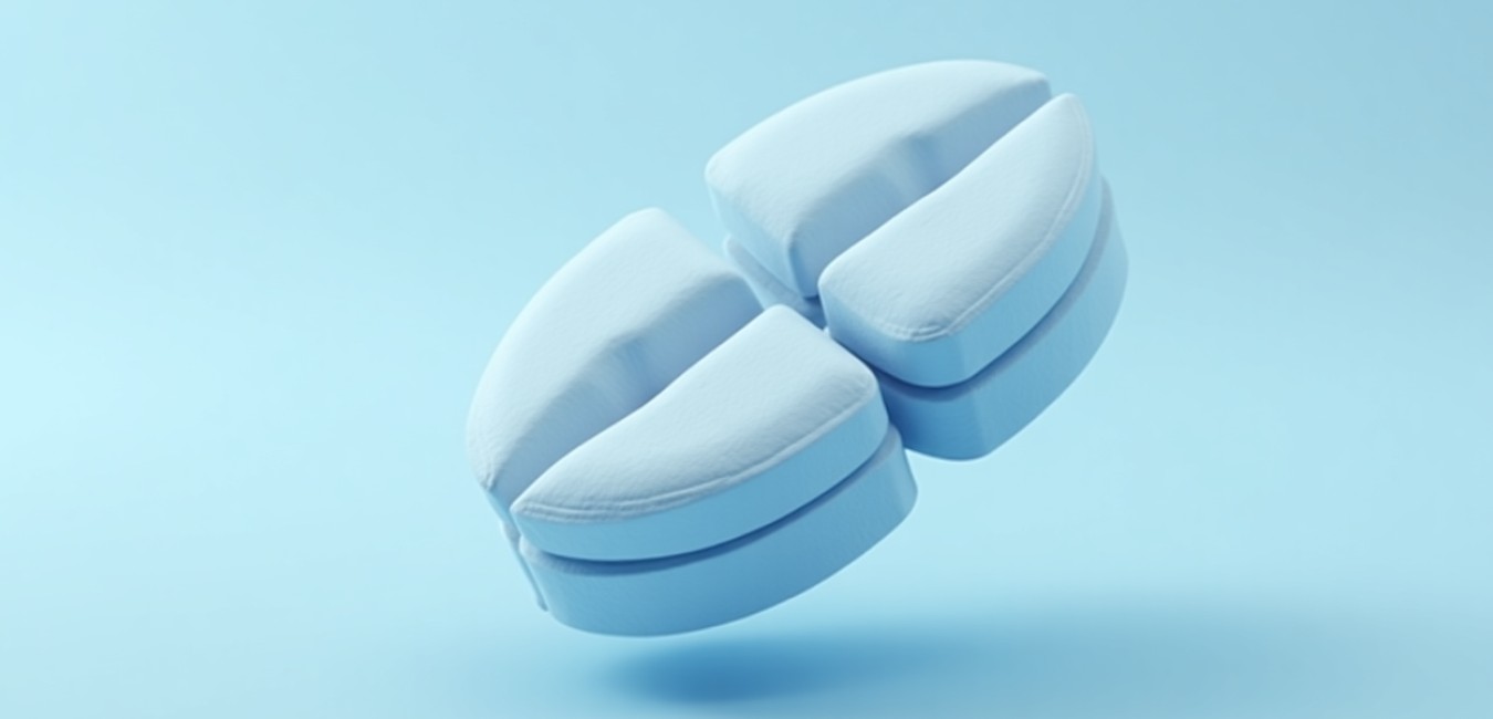 Przekrój tabletki wydrukowanej w 3D ukazujący precyzyjne warstwy i centralny kanał, podkreślający innowacyjność technologii farmaceutycznej.